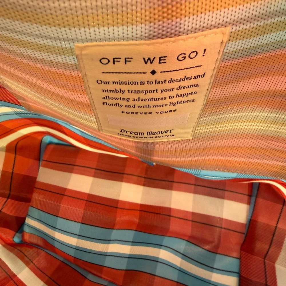 Dream Weaver‎ Bodega Market Bag Red Blue Plaid Woven Mesh Tote Fair Trade NWT